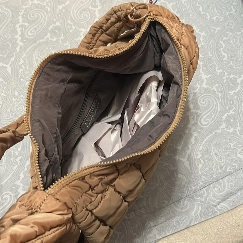 Urban Outfitters Tan Quilted Tote Bag Puffer Hobo Purse Crossbody Natura…